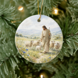Jesus Guter Hirte Wildblumen Aquarell Keramik Ornament