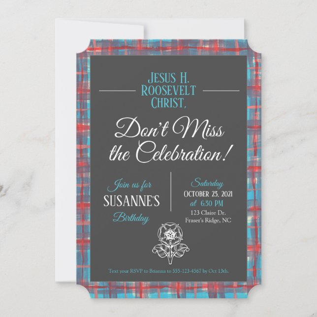 Jesus H. Roosevelt Tartan Invitation Anniversaire (Devant)