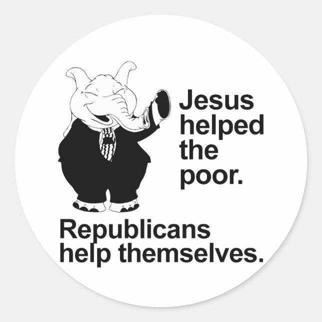 Jesus half den Armen. Die Republikaner helfen sich Runder Aufkleber (Vorderseite)