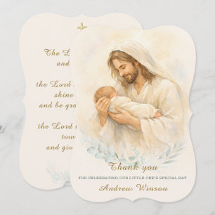 Jesus hält Baby-Taufe Dankeschön Aquarell Dankeskarte
