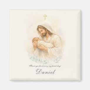 Jesus hält Baby-Taufe Terminankündigung Magnet