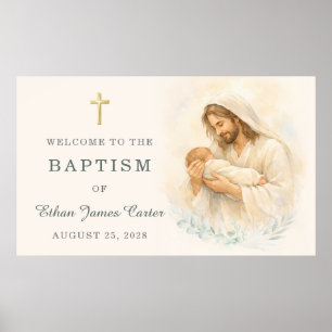 Jesus hält Baby Taufe Willkommen Wasserfarbe Poster