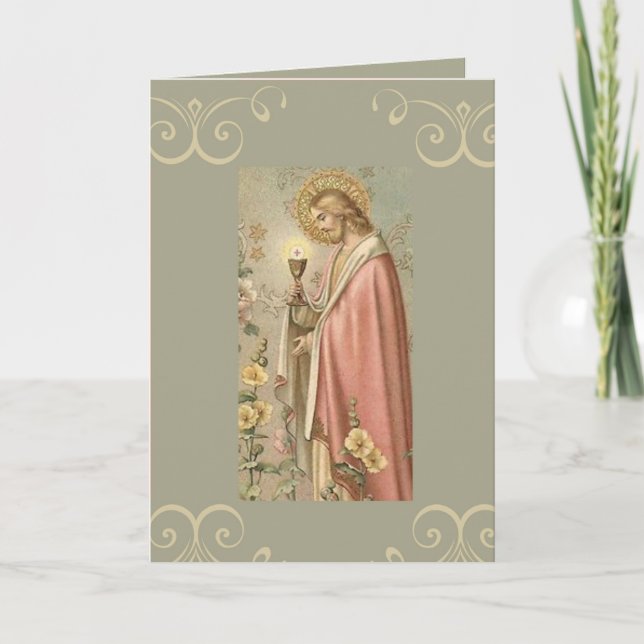 Jesus hält Chalice Erste Heilige Kommune Karte (Vorderseite)