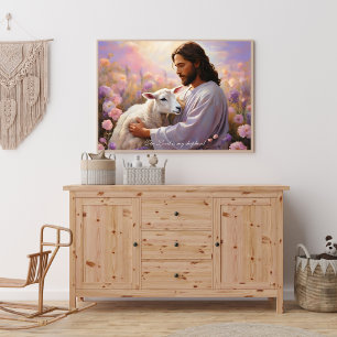 Jesus hält das verlorene Lamm Christliche Kunst Poster