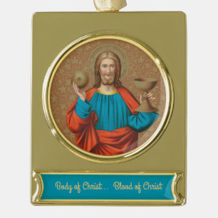 Jesus hält die Eucharistie empor (SNV 050) Banner-Ornament Gold
