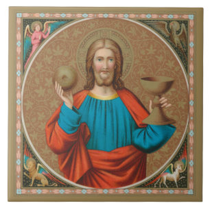 Jesus hält die Eucharistie empor (SNV 050) Fliese