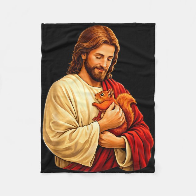 Jesus hält Eichhörnchen christlich  Fleecedecke (Vorderseite)