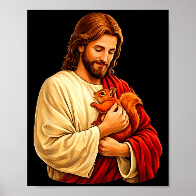Jesus hält Eichhörnchen christlich  Poster (Vorne)