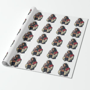 Jesus hält ein Baby Moo Deng Hippo Geschenkpapier
