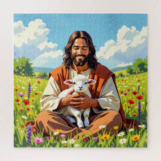 Jesus hält ein Lamm | Religiöser Christ (Vertikal)