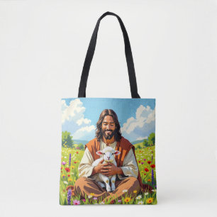 Jesus hält ein Lamm   Religiöser Christ Tasche