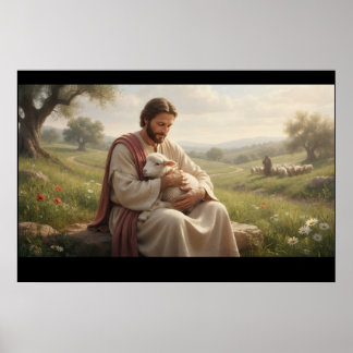 Jesus hält ein Lamm Wandkunst | Der gute Hirte Poster
