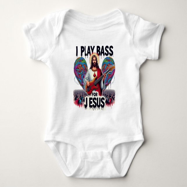 Jesus hält eine Bassgitarre Baby Strampler (Vorderseite)