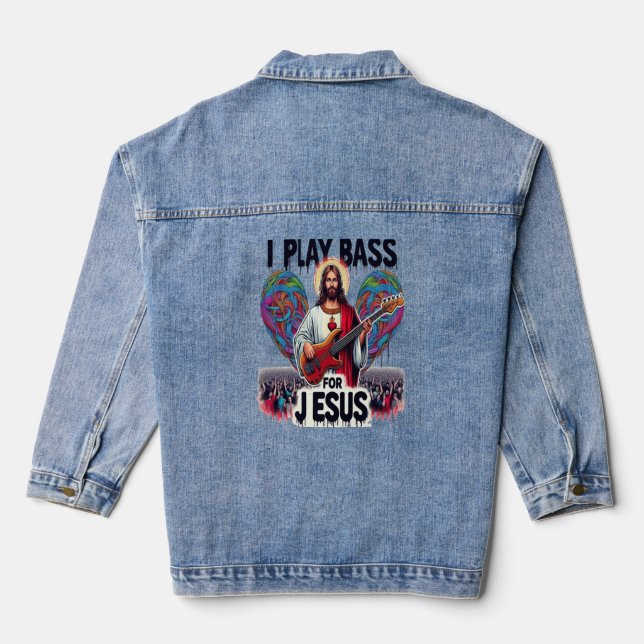 Jesus hält eine Bassgitarre Jeansjacke (Rückseite)