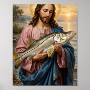 Jesus hält einen Snook — Christliche Kunst Poster