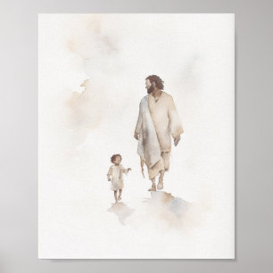 Jesus hält Kind - Christliche Wandkunst, Wasserfar Poster