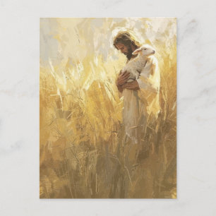 Jesus hält Lamm – Tröstender Christ Postkarte
