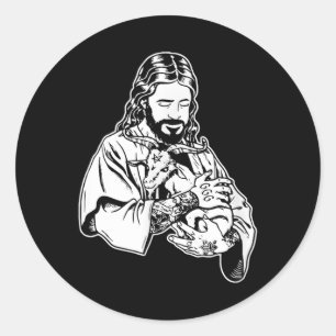 Jesus hält Ziegen-Baphomet okkult satanische Tätow Runder Aufkleber