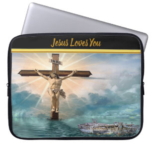 Jesus hängt an einem christlichen Kreuzigungskreuz Laptopschutzhülle