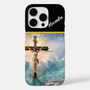 Jesus hängt von einem christlichen Kreuzungskreuz. iPhone 16 Pro Hülle