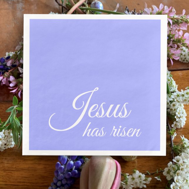 Jesus hat Bluebell Lila Christlichen Ostern Serviette (Jesus has risen Christian religious Easter napkins. Bluebell purple custom modern script faith decor)