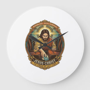 Jesus hat das Telefon zwischen Autositzen Schwarze Große Wanduhr