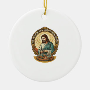 Jesus hat den flachen Yoga-Ball komplett entleert Keramik Ornament