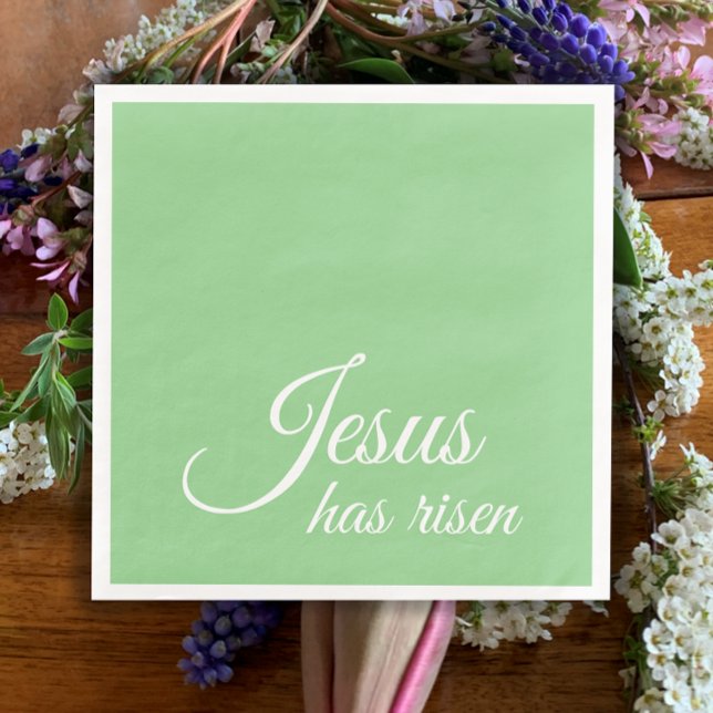 Jesus hat ein elegantes Christliches Osterfest im  Serviette (Jesus has risen. Christian Easter napkins. Mint green modern elegant custom script. Church Easter.)