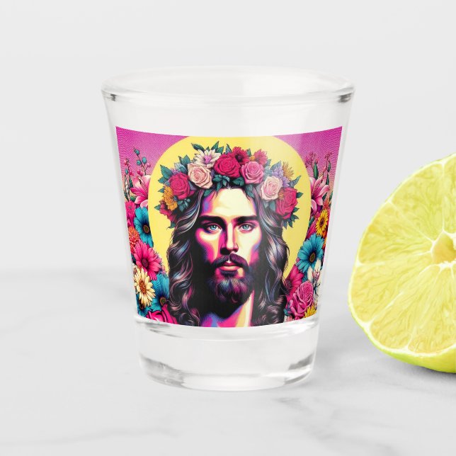 Jesus hat eine Brille geschossen! Schnapsglas (Vorderseite)