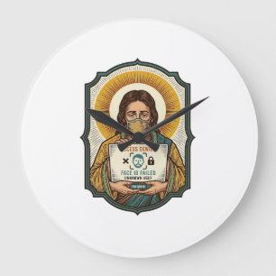 Jesus hat Gesichtsentriegelung mit Maske bei Tech- Große Wanduhr