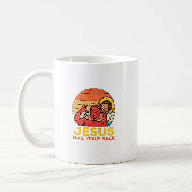 Jesus hat Ihren Rücken Jiu Jitsu Retro Christliche Kaffeetasse (Links)