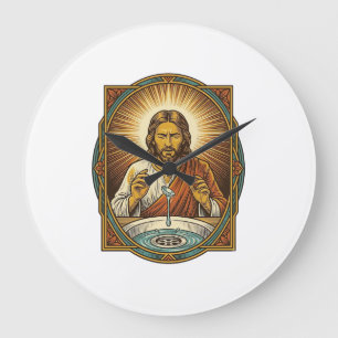 Jesus hat Kontaktlinse am Badezimmerwaschtisch-Abf Große Wanduhr