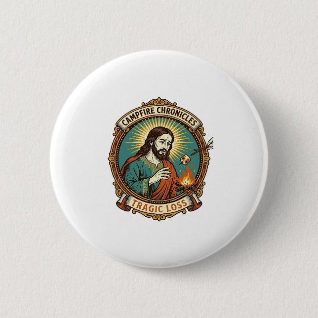 Jesus hat Marshmallow Lagerfeuer-Party-Fail Humor  Button (Vorderseite)