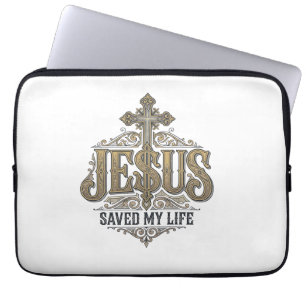 Jesus hat mein Leben gerettet Vintage Gravur Chris Laptopschutzhülle
