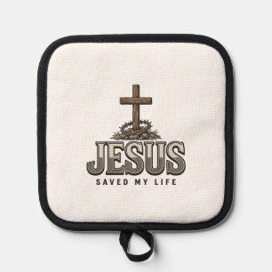 Jesus hat mein Leben gerettet Vintage Gravur Chris Topflappen