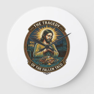 Jesus hat spät nachts Taco-Straßenessen betrunken Große Wanduhr