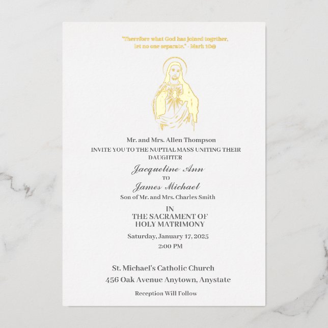 Jesus heilige Herz katholische Foil Einladung (Vorderseite)