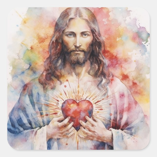 Jesus heilige Herzfarbe Quadratischer Aufkleber (Vorderseite)