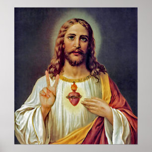 Jesus Heiligstes Herz Friedenszeichen Porträt Poster