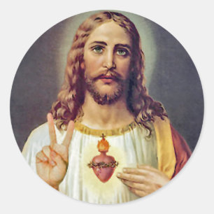Jesus Heiligstes Herz Friedenszeichen Porträt Runder Aufkleber