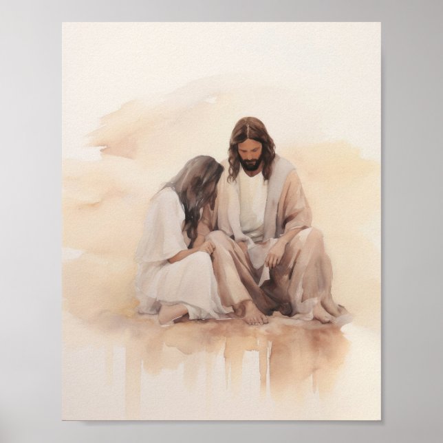 Jesus heilt die blutende Frau - Minimalistischer W Poster (Vorne)