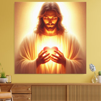 Jesus Herz in den Händen Leinwand Print Picture 1