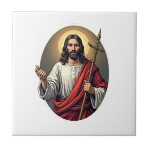 Jesus Hirten-Wappen Vintage Gravur Shirt Fliese