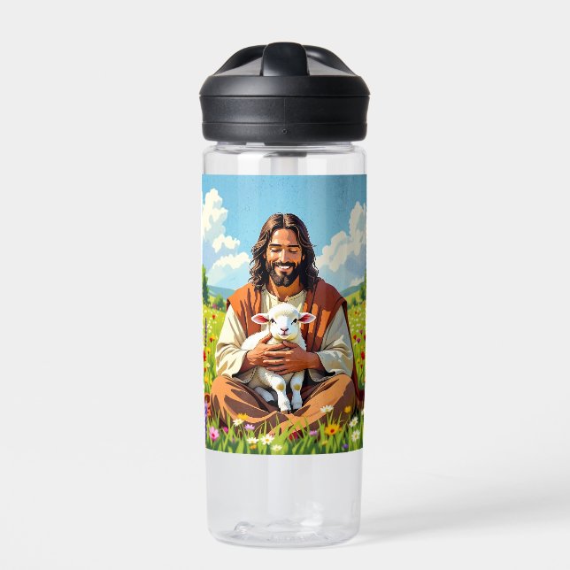 Jesus holding a Lamb | Religious Christian Trinkflasche (Vorderseite)