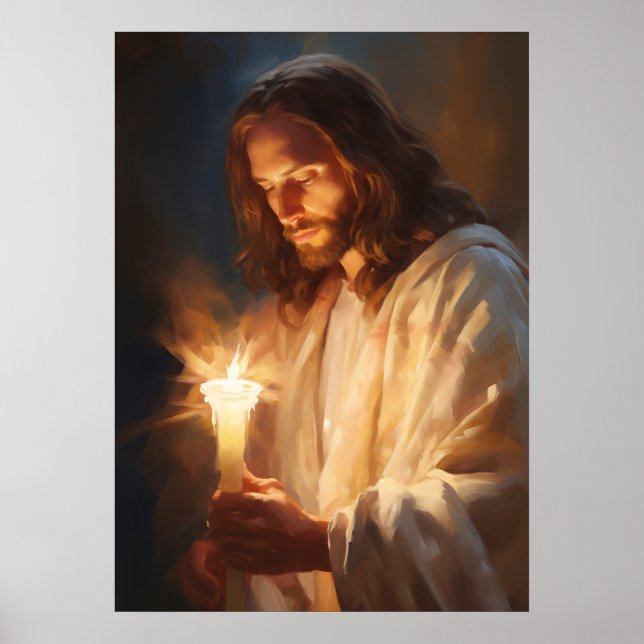 Jesus Holding Candle Art Poster (Vorne)