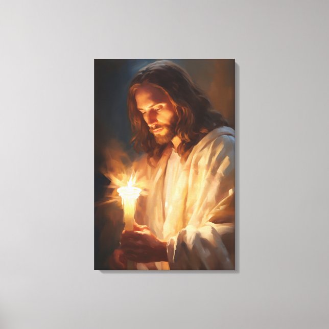 Jesus Holding Candle Canvas Print Leinwanddruck (Vorderseite)