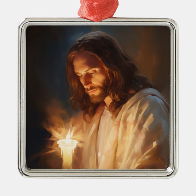 Jesus Holding Candle Ornament Aus Metall (Vorne)