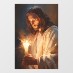 Jesus Holding Candle Window Fensteraufkleber