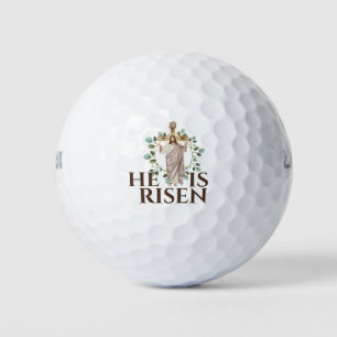 Jesus hölzernes Kreuz Er ist ein aufgewachsenes Bi Golfball