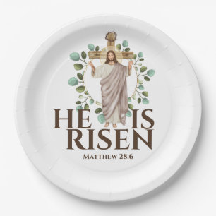 Jesus Holzkreuz Er ist Riser Osterurlaub Pappteller